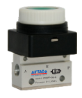AIRTAC MANUAL VALVES, CM3 SERIES FLAT TYPE COMPACT 3 WAY 2 POSITION N.C, M5 PORTS BLACK BUTTON